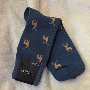 NEW J.Crew Men's Novelty Crew Socks - Deer Hunting Holiday Blue Brown BU991